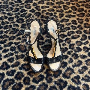 Prada snake skin jeweled black 37 high heel sandal